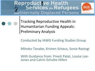 Tracking Reproductive Health in Humanitarian Funding Appeals: Preliminary Analysis