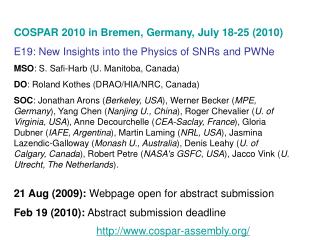 COSPAR 2010 in Bremen, Germany, July 18-25 (2010)