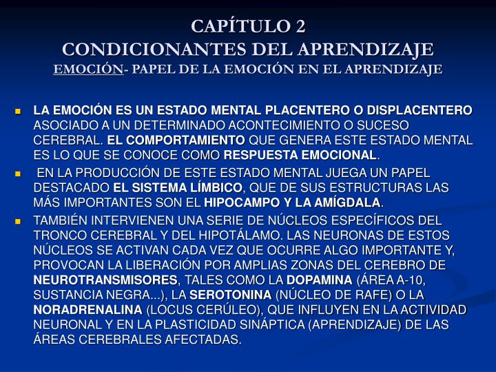 cap tulo 2 condicionantes del aprendizaje emoci n papel de la emoci n en el aprendizaje