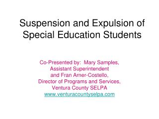 Suspension and Expulsion of Special Education Students