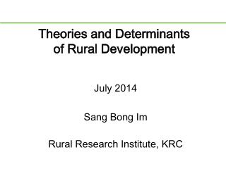 Theories and Determinants of Rural Development