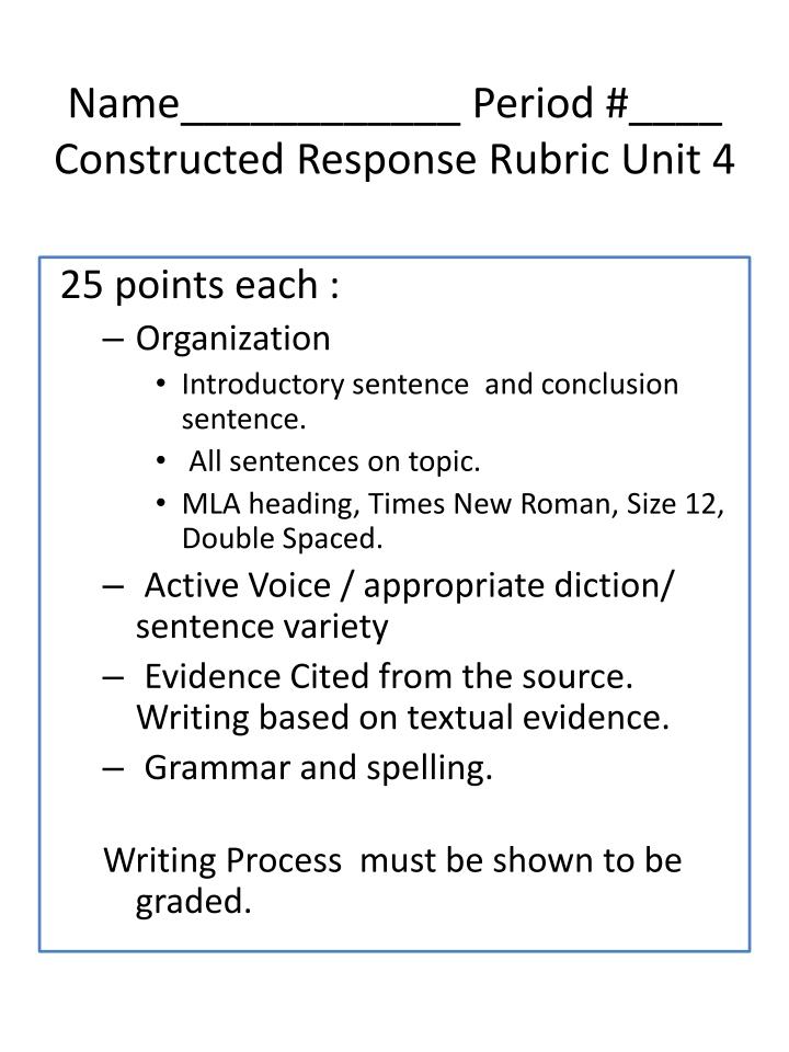 name period constructed response rubric unit 4