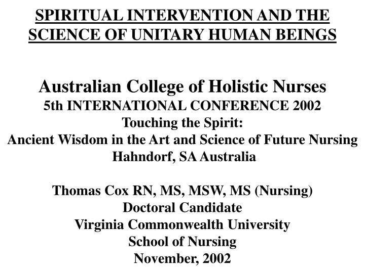 spiritual intervention and the science of unitary human beings