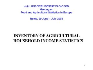 INVENTORY OF AGRICULTURAL HOUSEHOLD INCOME STATISTICS