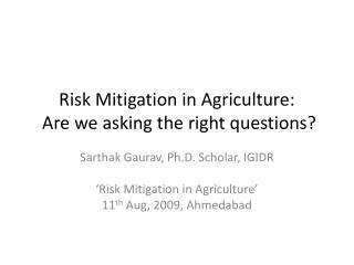 Risk Mitigation in Agriculture: Are we asking the right questions?