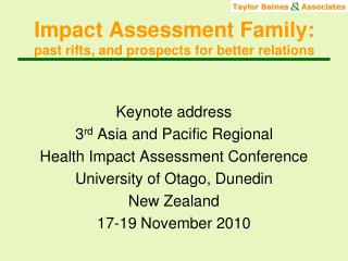 Impact Assessment Family: past rifts, and prospects for better relations