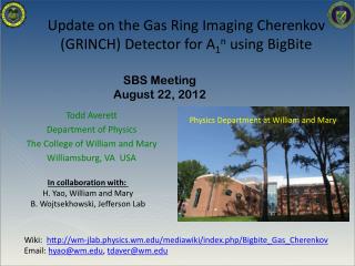 Update on the Gas Ring Imaging Cherenkov (GRINCH) Detector for A 1 n using BigBite