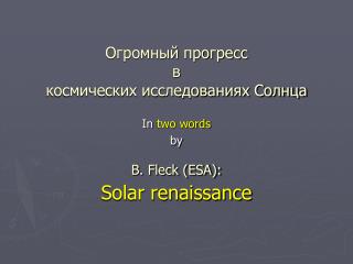 b fleck esa solar renaissance