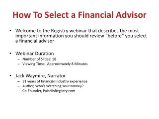How To Select a Financial Advisor