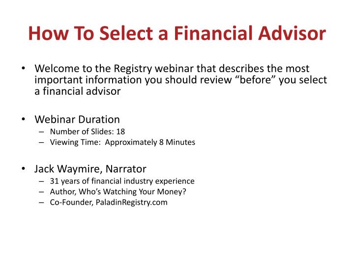 how to select a financial advisor