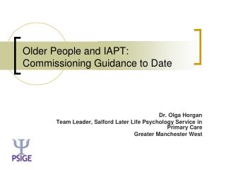 Older People and IAPT: Commissioning Guidance to Date