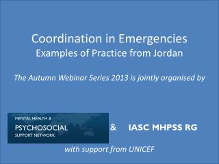 Coordination in Emergencies Examples of Practice from Jordan