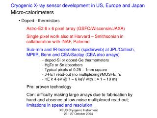 Cryogenic X-ray sensor development in US, Europe and Japan