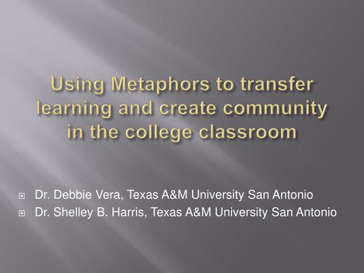 using metaphors to transfer learning and create community in the college classroom