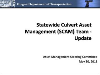 Statewide Culvert Asset Management (SCAM) Team - Update