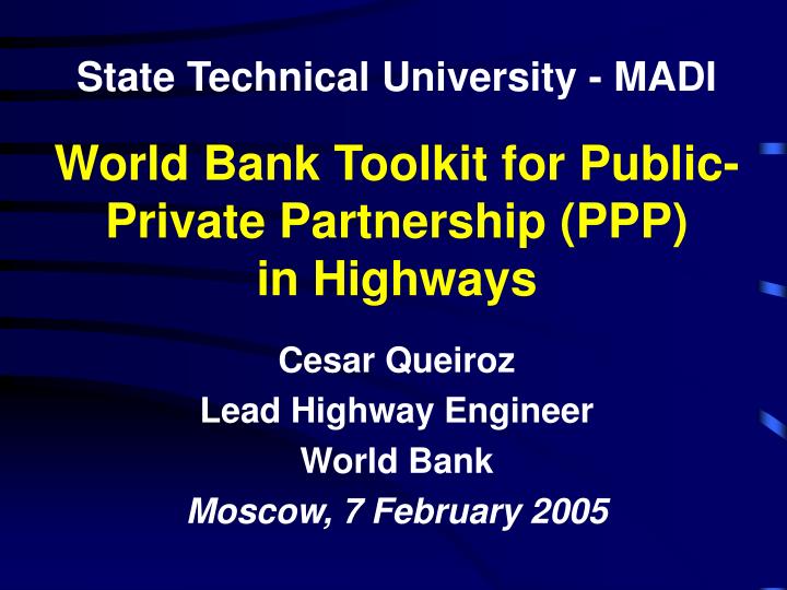 world bank toolkit for public private partnership ppp in highways