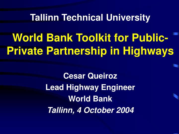 world bank toolkit for public private partnership in highways