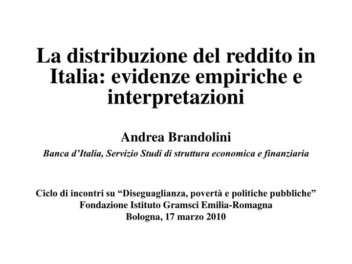 la distribuzione del reddito in italia evidenze empiriche e interpretazioni