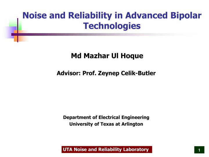 noise and reliability in advanced bipolar technologies