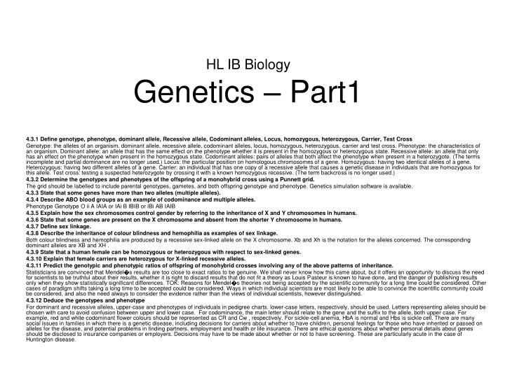hl ib biology genetics part1