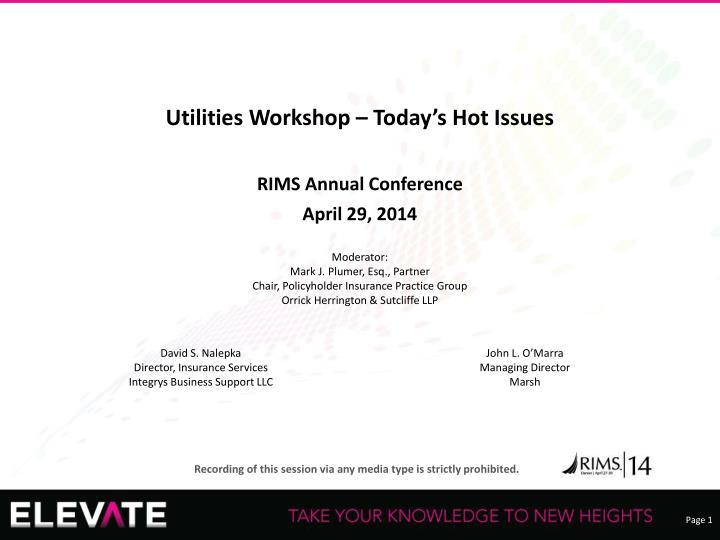 utilities workshop today s hot issues