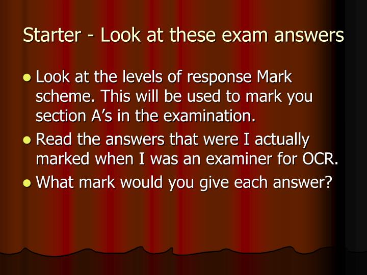 starter look at these exam answers