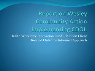 Report on Wesley Community Action implementing CDOI.