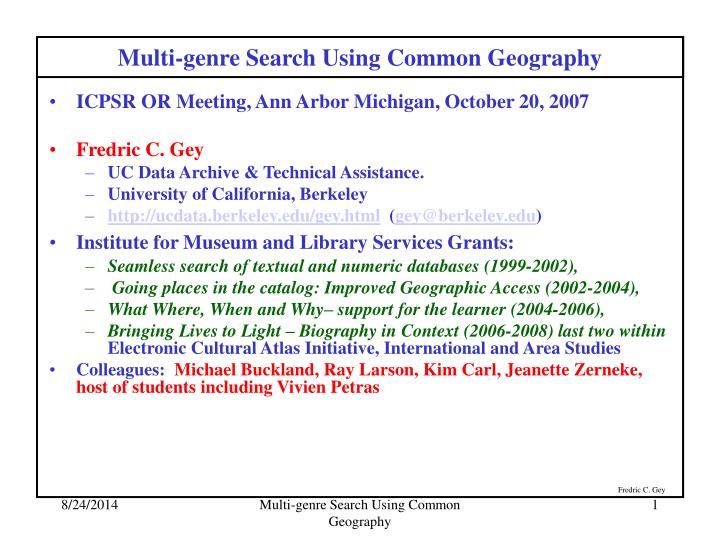 multi genre search using common geography