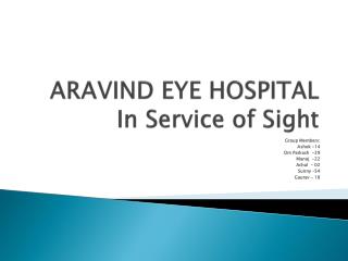 ARAVIND EYE HOSPITAL In Service of Sight