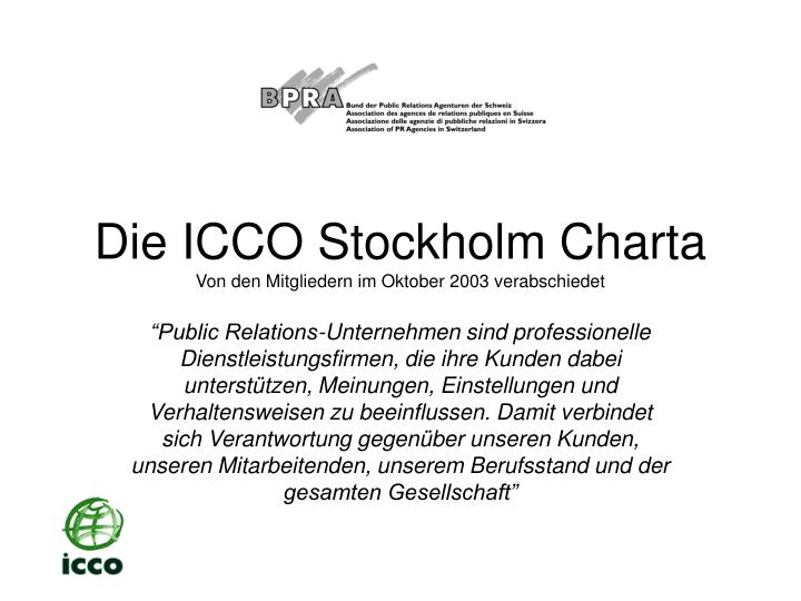 die icco stockholm charta von den mitgliedern im oktober 2003 verabschiedet