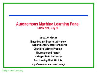 Autonomous Machine Learning Panel IJCNN 2010, July 20