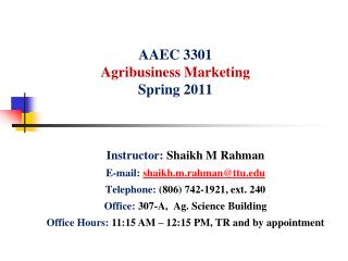 AAEC 3301 Agribusiness Marketing Spring 2011