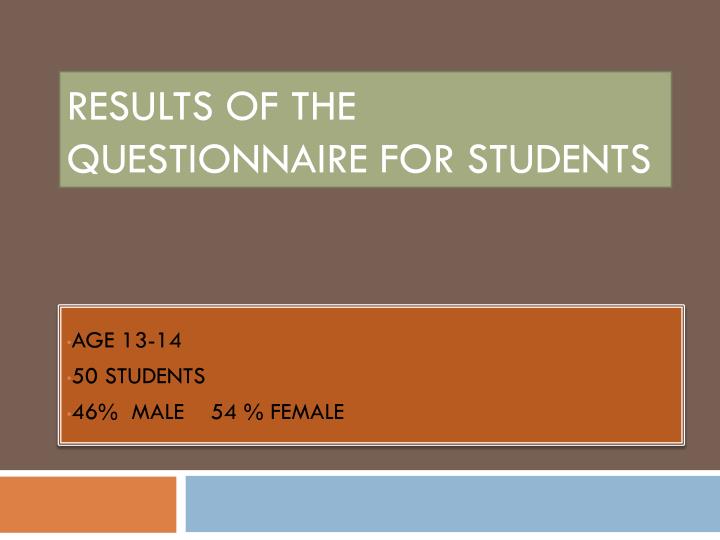 results of the questionnaire for students