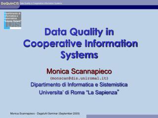 Data Quality in Cooperative Information Systems