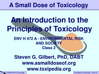 An Introduction to the Principles of Toxicology
