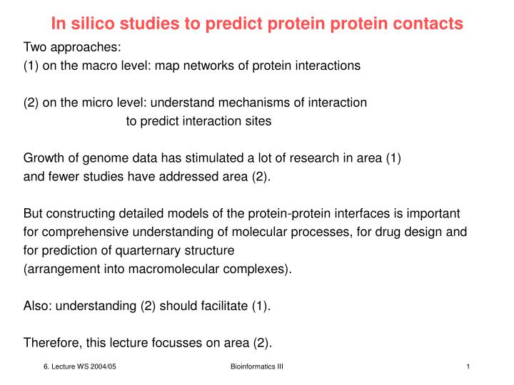 in silico studies to predict protein protein contacts