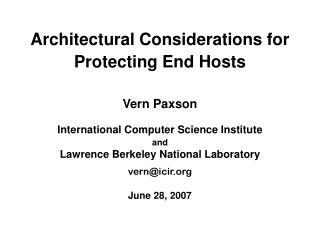 Architectural Considerations for Protecting End Hosts