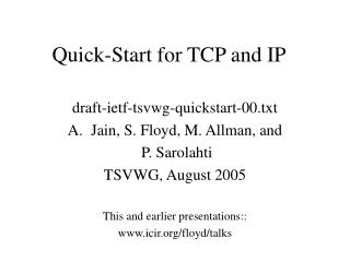 Quick-Start for TCP and IP