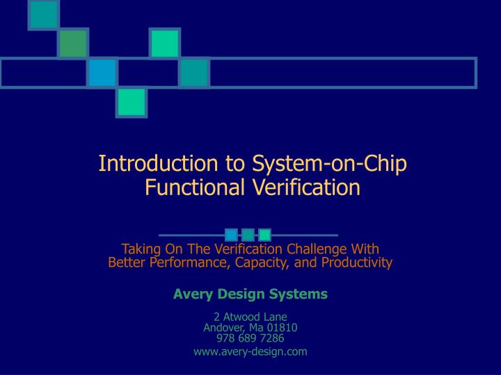 introduction to system on chip functional verification
