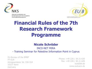 Financial Rules of the 7th Research Framework Programme