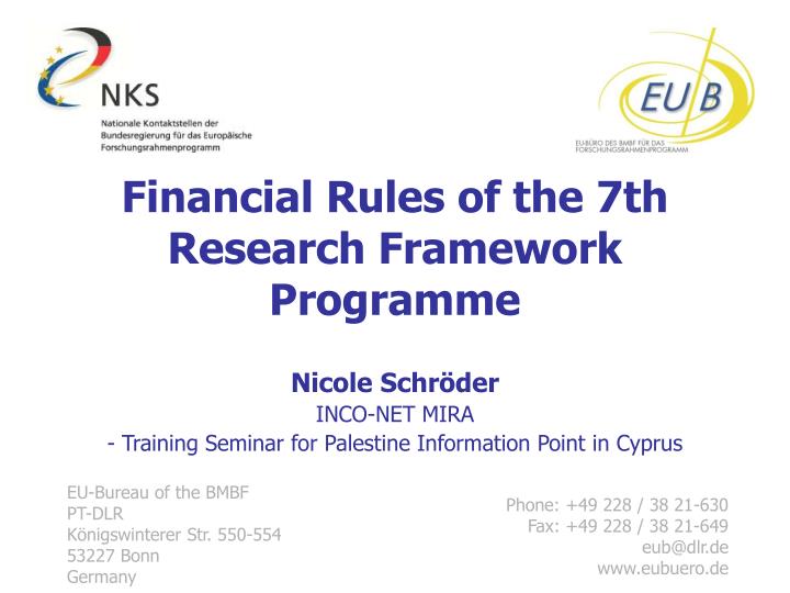 financial rules of the 7th research framework programme