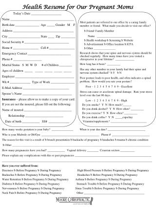 Health Resume for Our Pregnant Moms