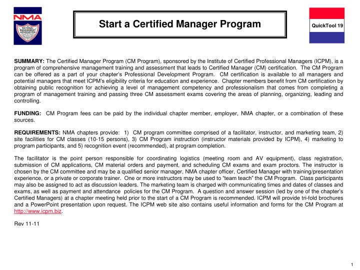 start a certified manager program