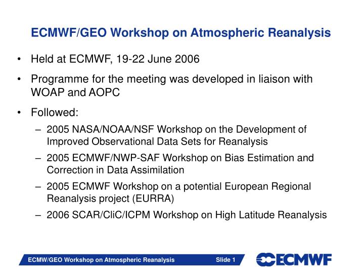 ecmwf geo workshop on atmospheric reanalysis
