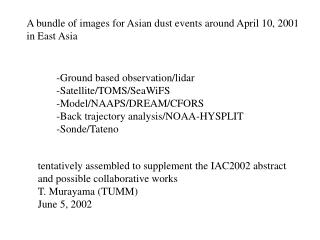 A bundle of images for Asian dust events around April 10, 2001 in East Asia
