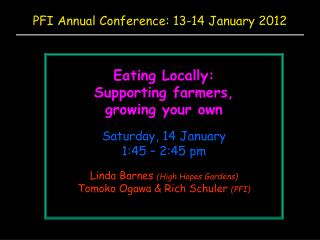 PFI Annual Conference: 13-14 January 2012