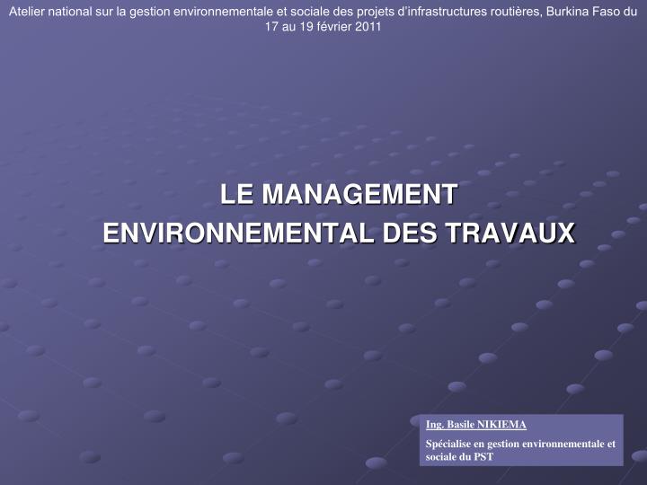 le management environnemental des travaux