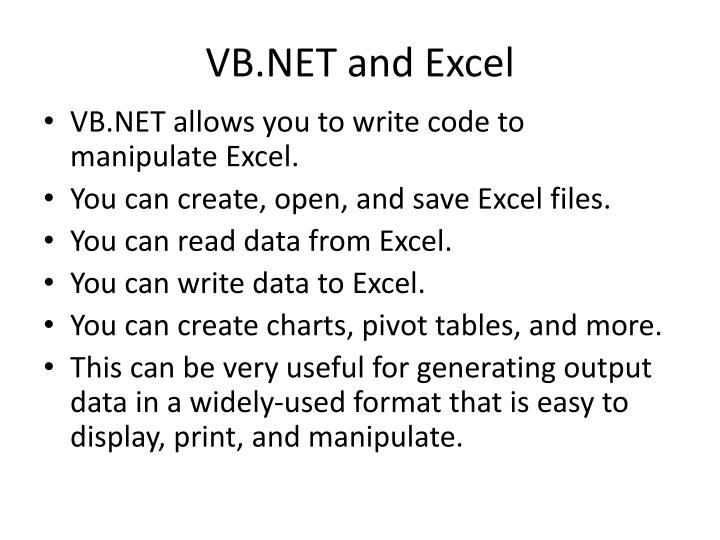 vb net and excel