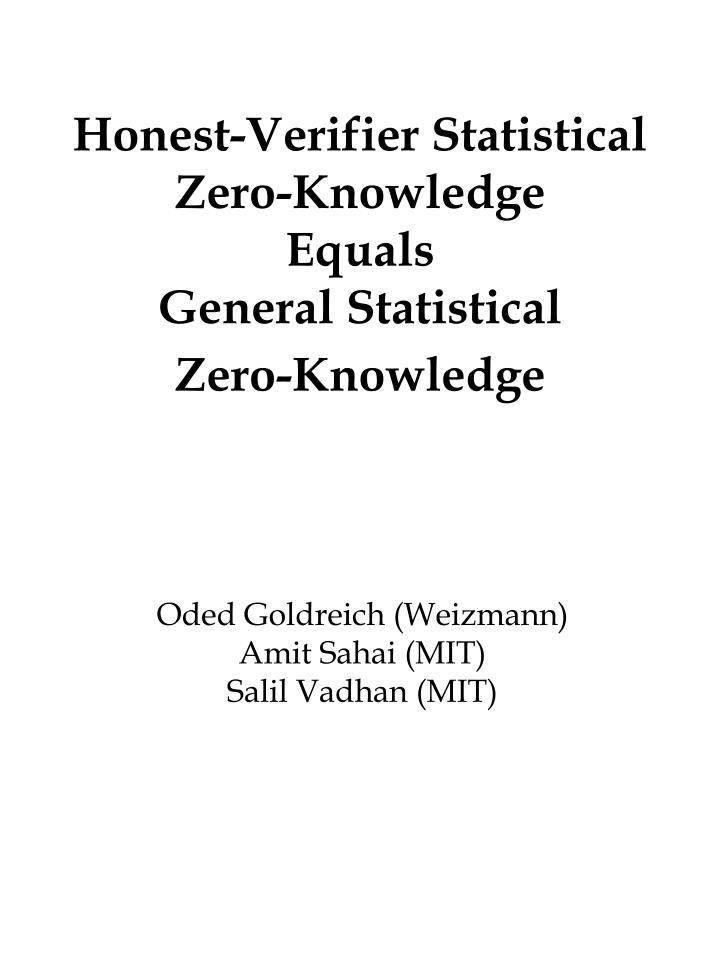 honest verifier statistical zero knowledge equals general statistical zero knowledge