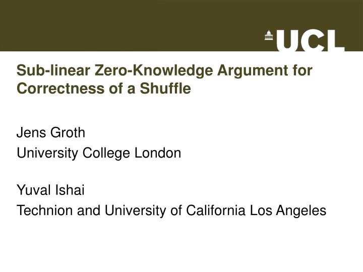 sub linear zero knowledge argument for correctness of a shuffle